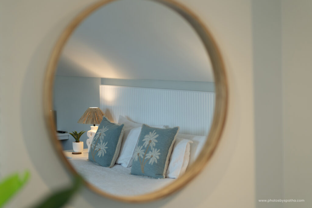 Bedroom mirror and styling detail at Sea Breeze Villa Airbnb, Mandurah